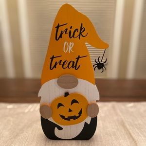 Halloween Gnome, Halloween Trick Or Treat Black & Orange Wood Pumpkin Gnome
